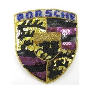 COPY - PORSCHE PATCH W/PURPLE,SEQUINS AND BEADS 5" X 4"